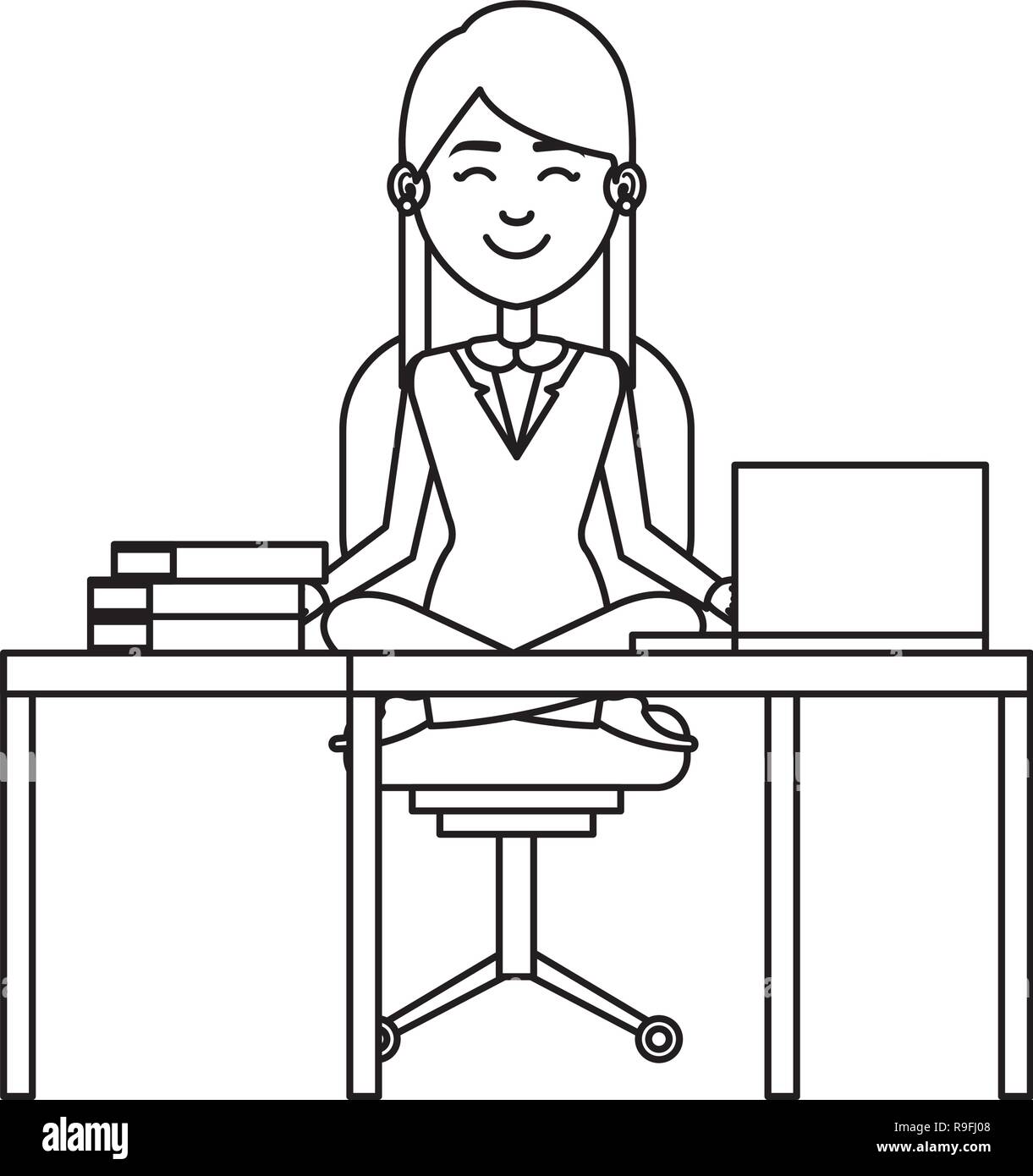 elegant businesswoman with lotus pose in office Stock Vector