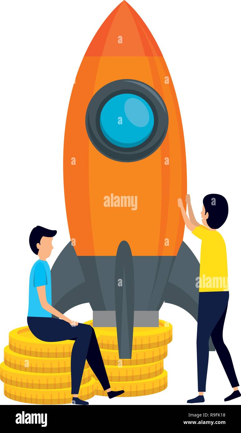 couple of men with coins and rocket Stock Vector Image & Art - Alamy