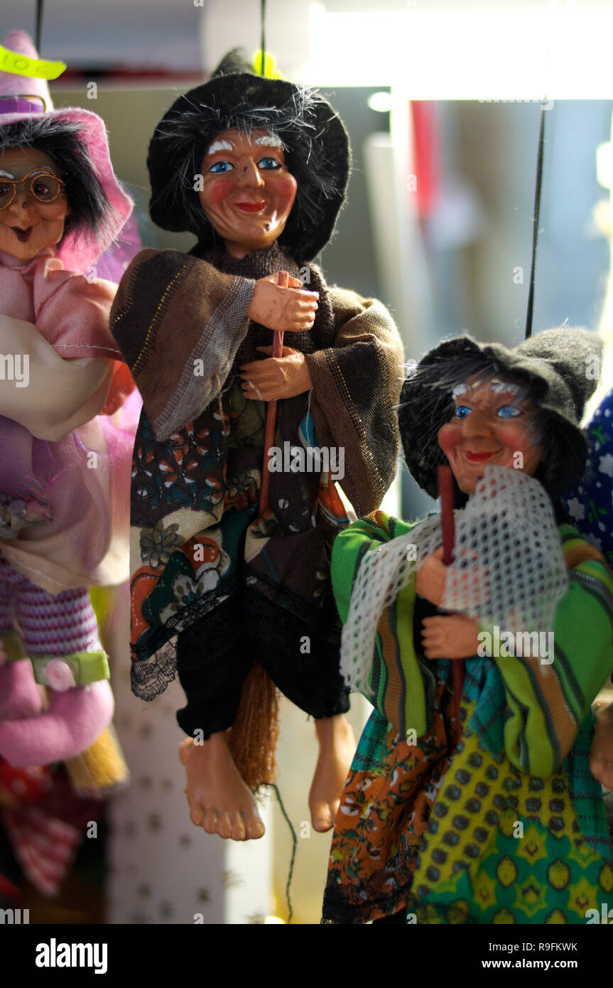 Befana witch doll close-up, shallow DOF, piazza Navona Christmas market, Rome, Italy. Stock Photo