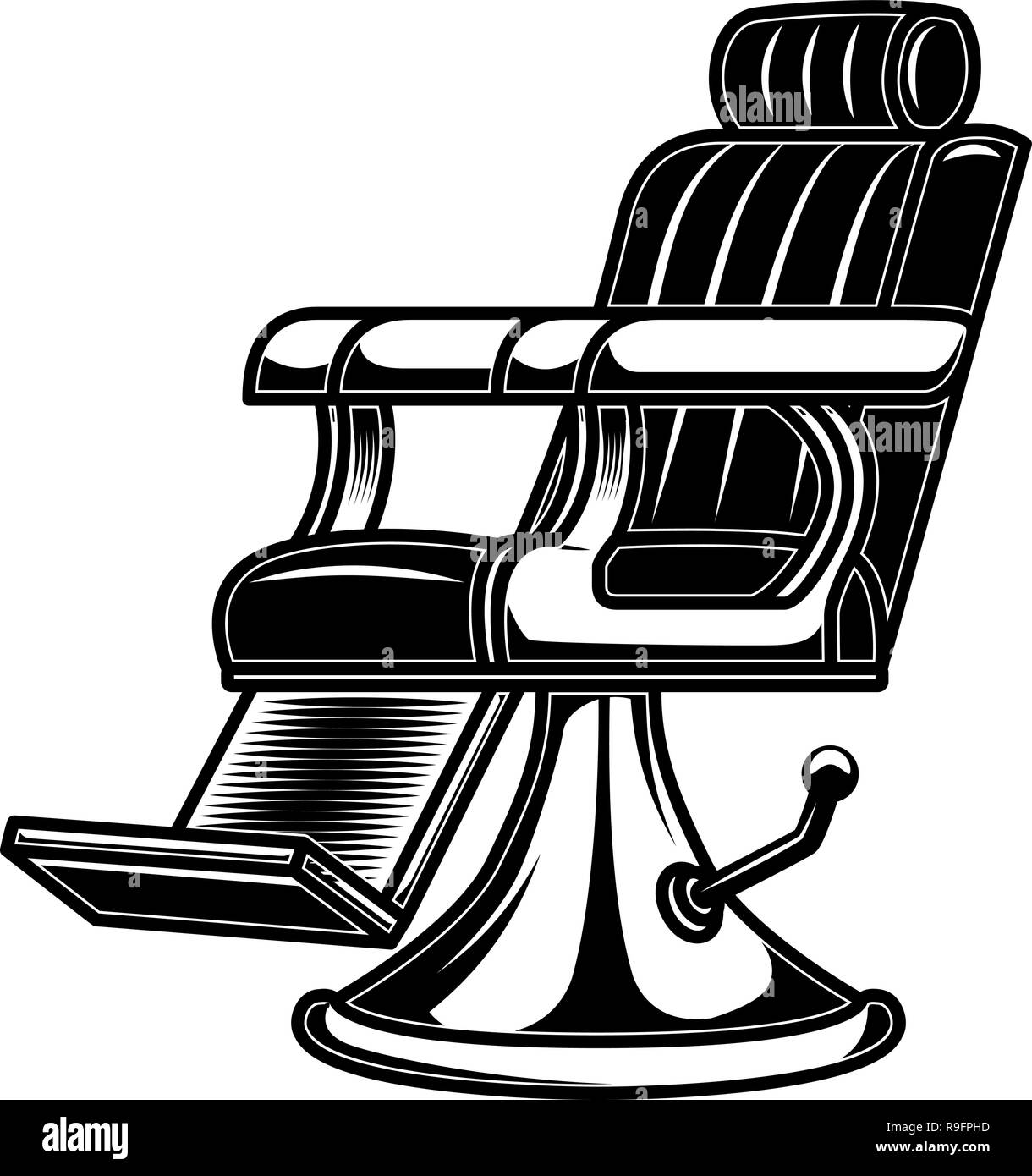 Barber shop chair illustration in engraving style. Design element for logo, label, sign, poster, t shirt. Vector illustration Stock Vector