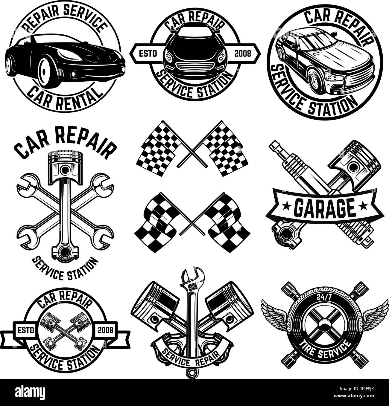 Set car service badges labels logo Royalty Free Vector Image