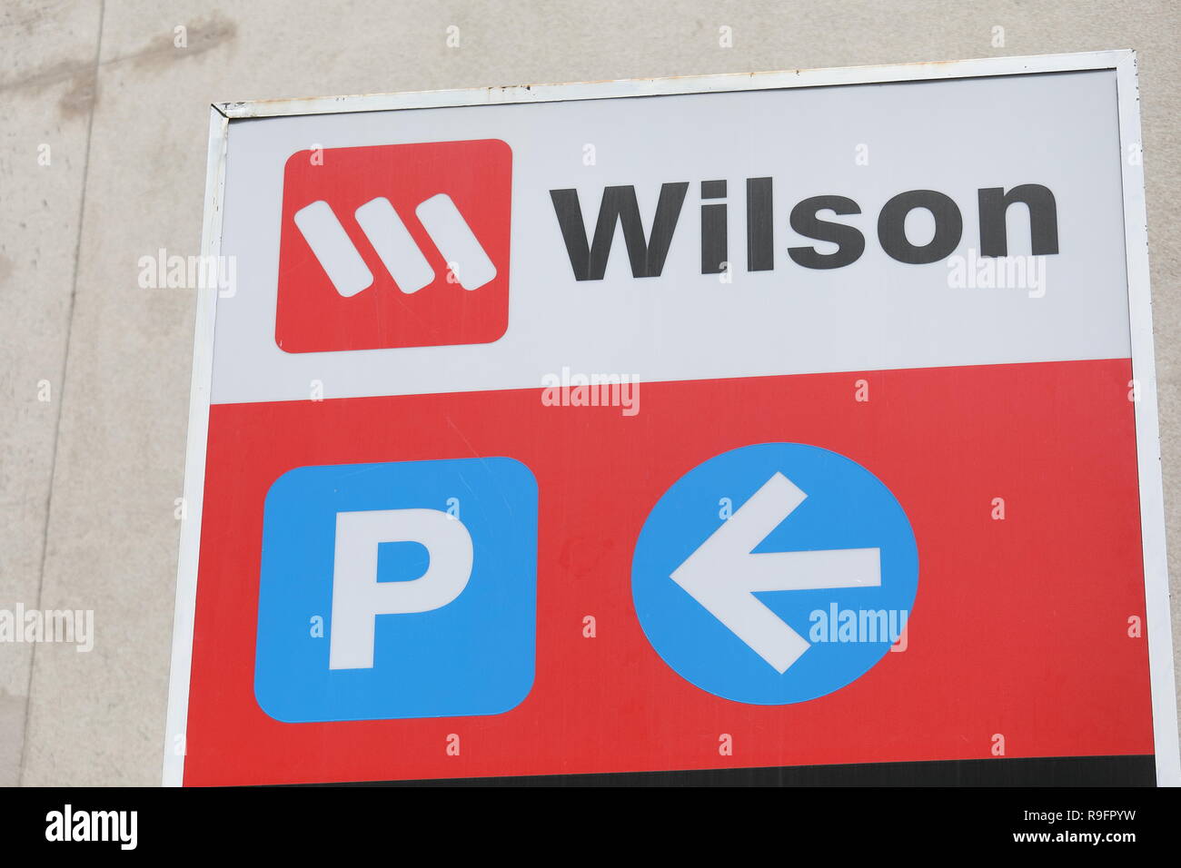 Wilson car park sign. Wilson is a car park management company firstly