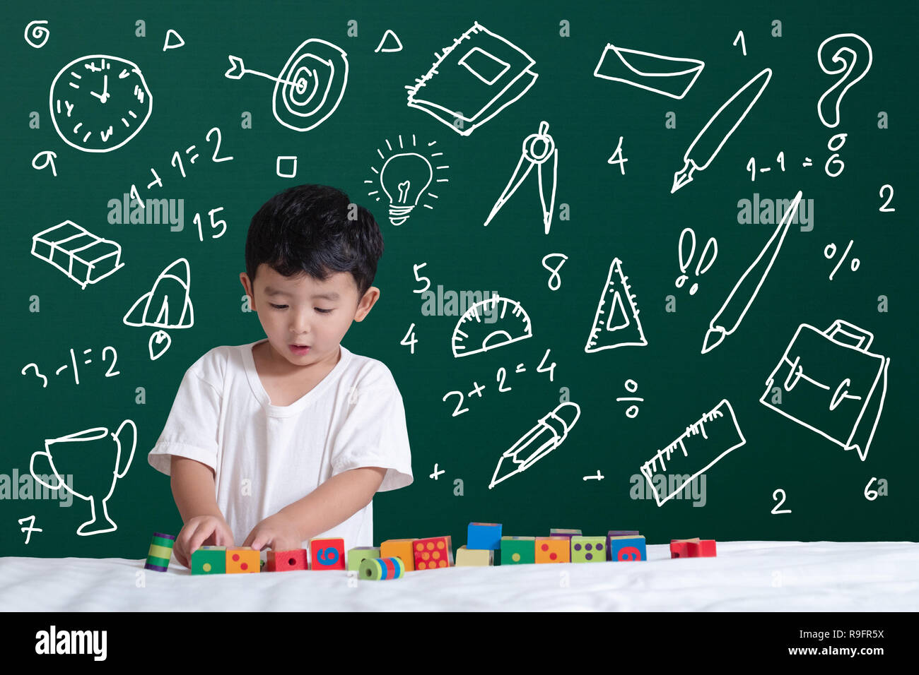 Asian child boy playing block hi-res stock photography and images - Alamy
