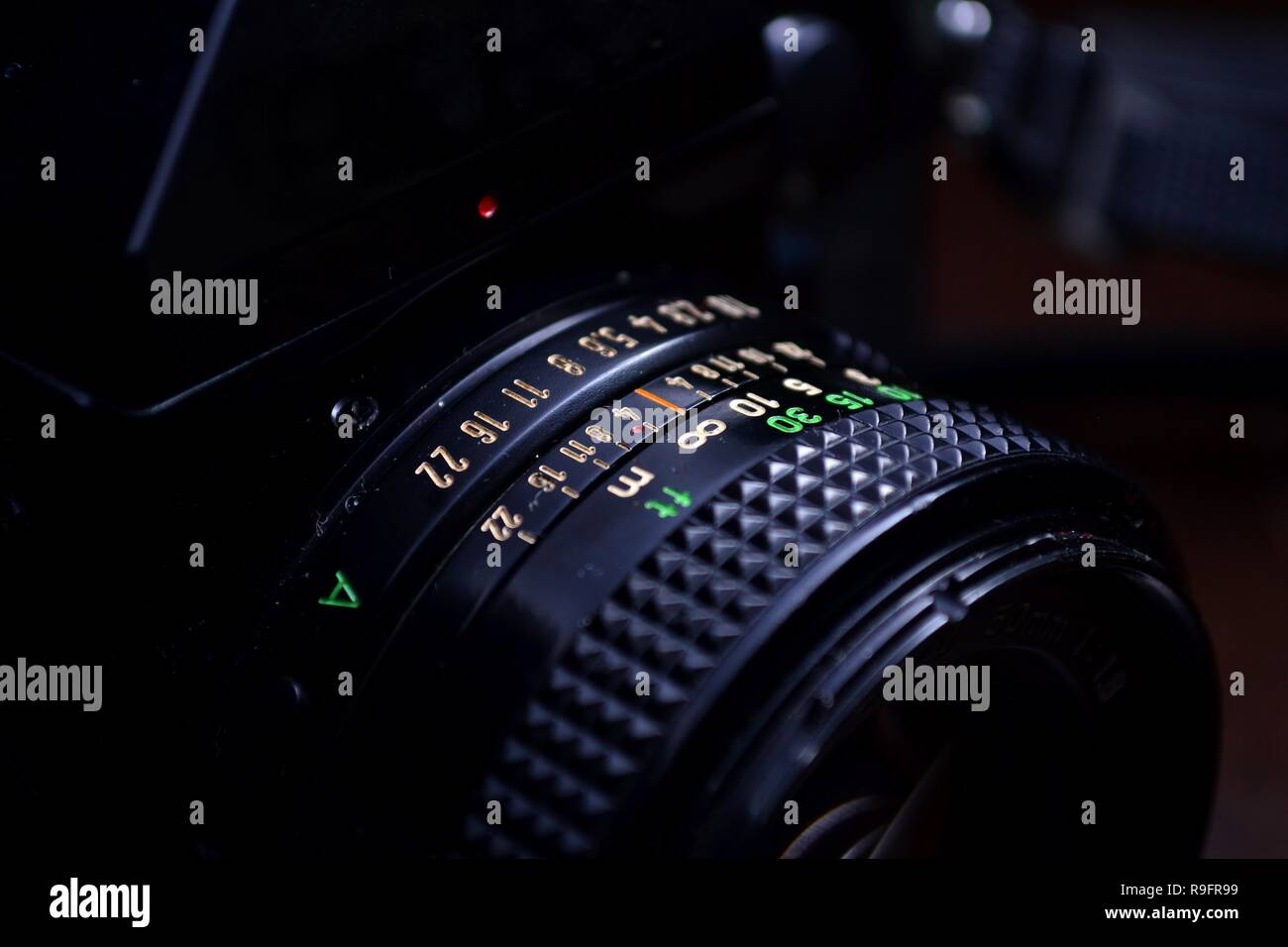 Close up shot of the Focus ring Focus distance scale and Aperture