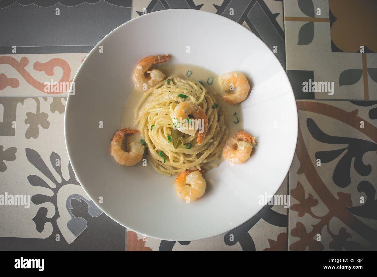 Prawn Pasta with Lemongrass Coconut Creamy Sauce Stock Photo Alamy