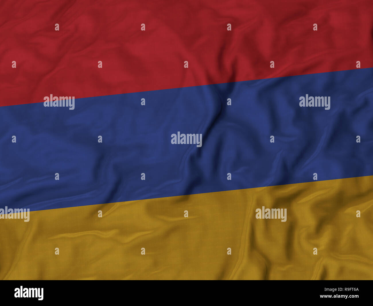 Closeup of Ruffled Armenia flag, Fabric Ruffled Flag Background. Stock Photo