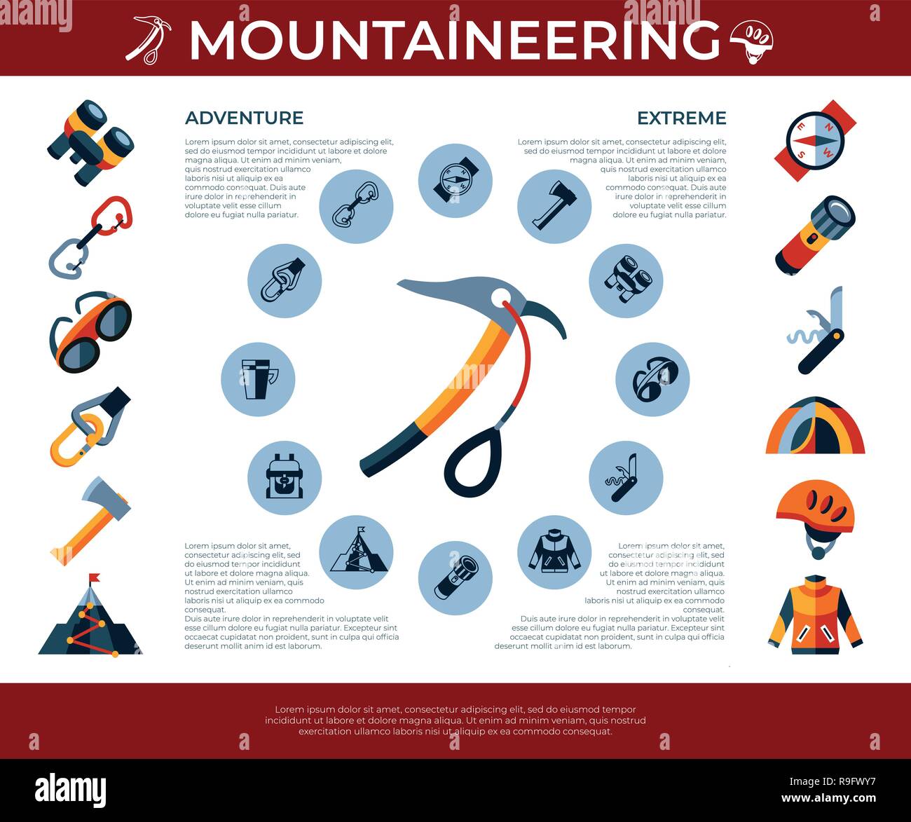 Digital vector mountaineering technology icons set infographics Stock Vector