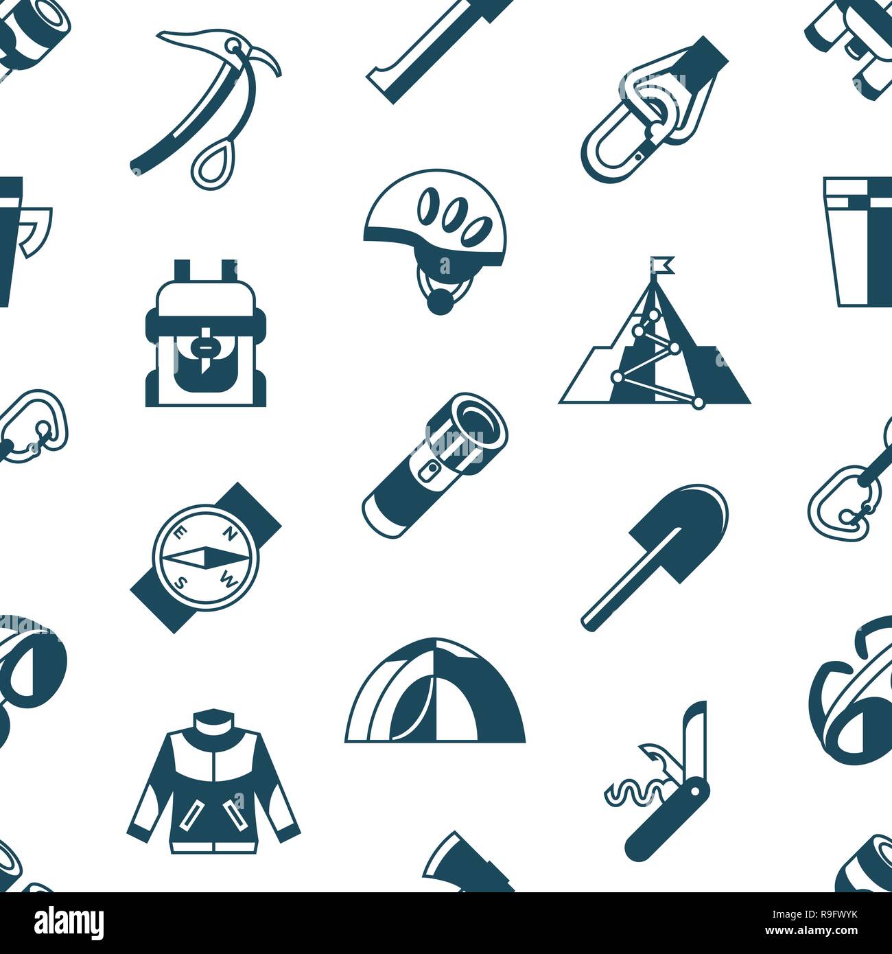 Digital vector mountaineering technology icons set infographics, seamless pattern Stock Vector