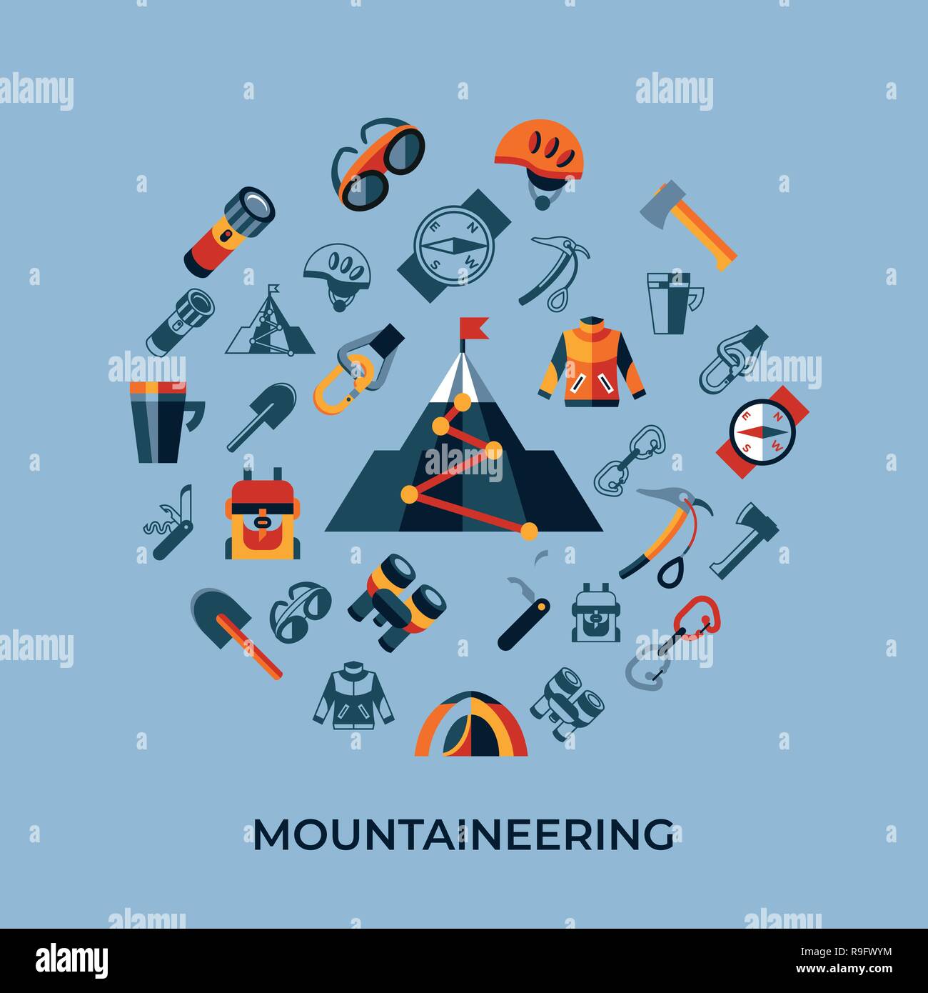 Digital vector mountaineering technology icons set infographics Stock Vector