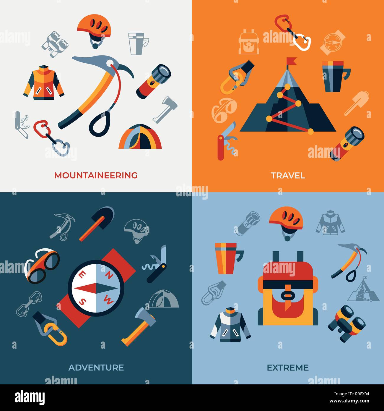 Digital vector mountaineering technology icons set infographics Stock Vector