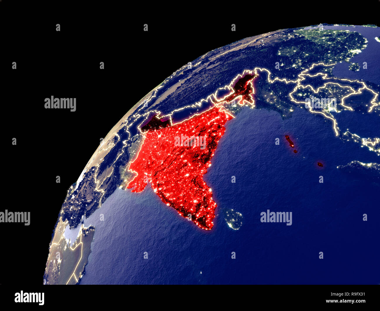Real Earth Satellite View Satellite View Of India On Earth With City Lights. Extremely Detailed  Plastic Planet Surface With Real Mountains. 3D Illustration. Elements Of  This Im Stock Photo - Alamy