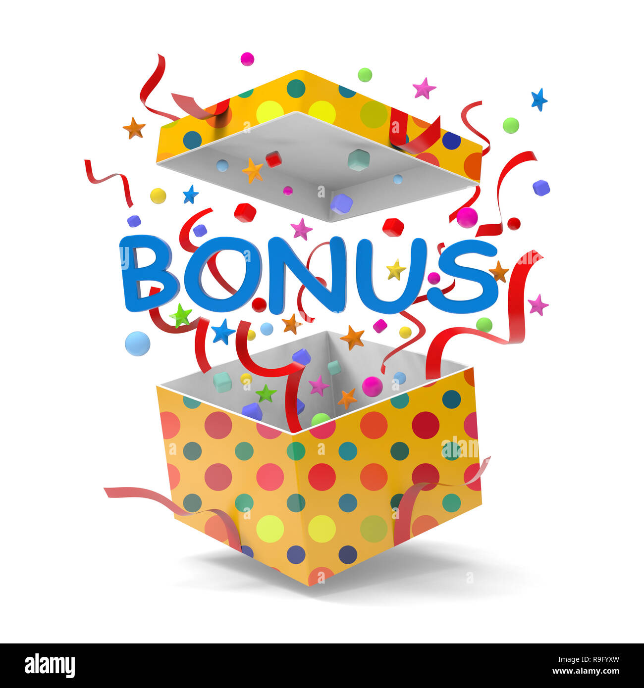 3D of bonus symbol springing out from a gift box on white background Stock  Photo - Alamy