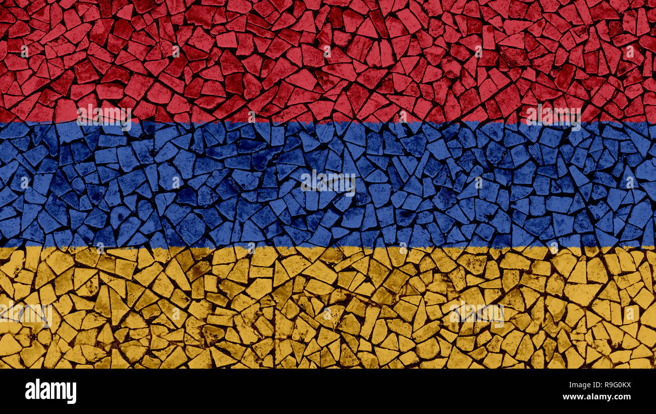 Mosaic Tiles Painting of Armenia Flag, Background Texture Stock Photo