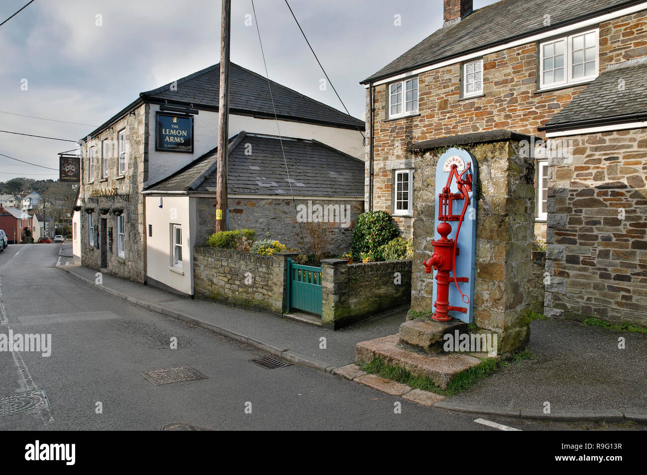 Mylor Village; Water Pump; Cornwall; UK Stock Photo