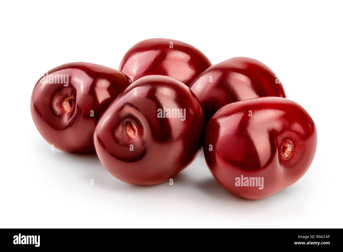 Sweet red cherries isolated on white background macro. Stock Photo