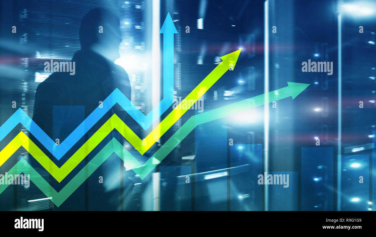 Financial growth arrows graph. Investment and trading concept Stock Photo