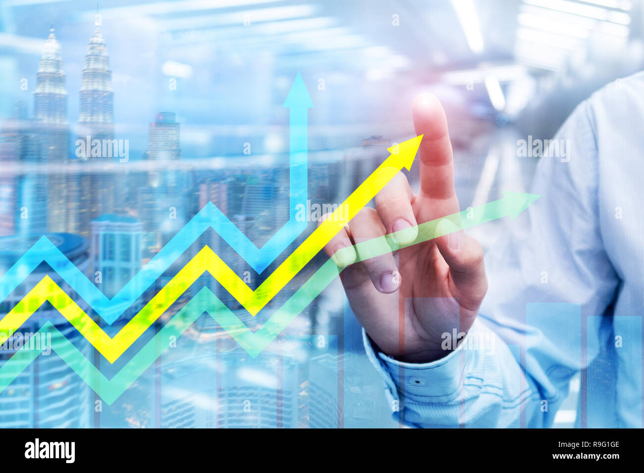 Financial growth arrows graph. Investment and trading concept. Stock Photo