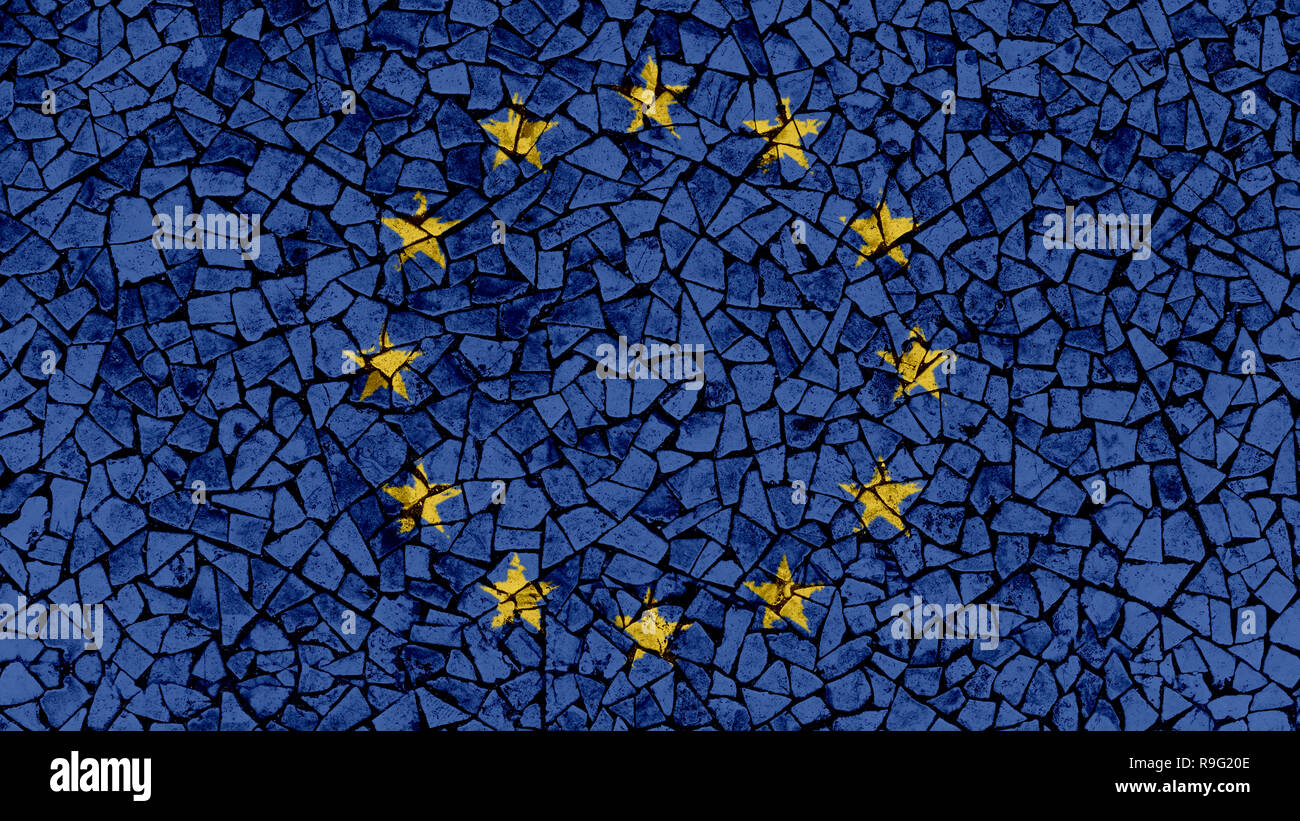 Mosaic Tiles Painting of EU Flag, Background Texture Stock Photo