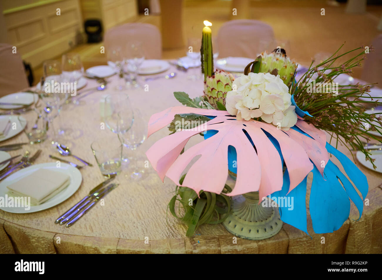 The luxury wedding reception dinner table setup Stock Photo Alamy