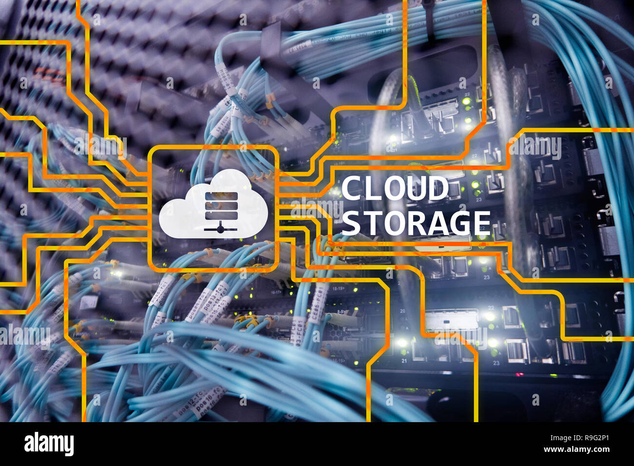Cloud data storage concept on server room background Stock Photo - Alamy