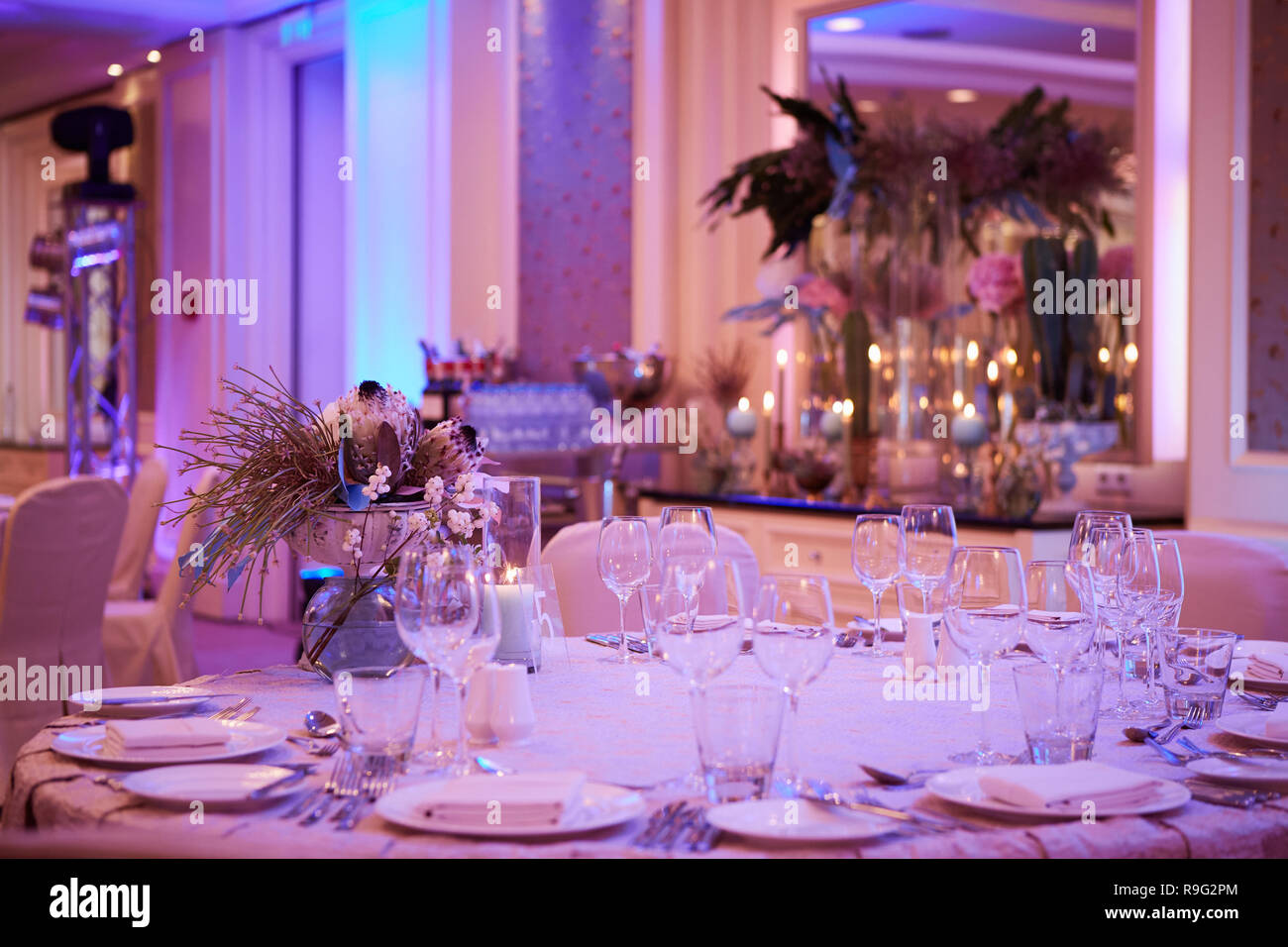 The luxury wedding reception dinner table setup Stock Photo Alamy