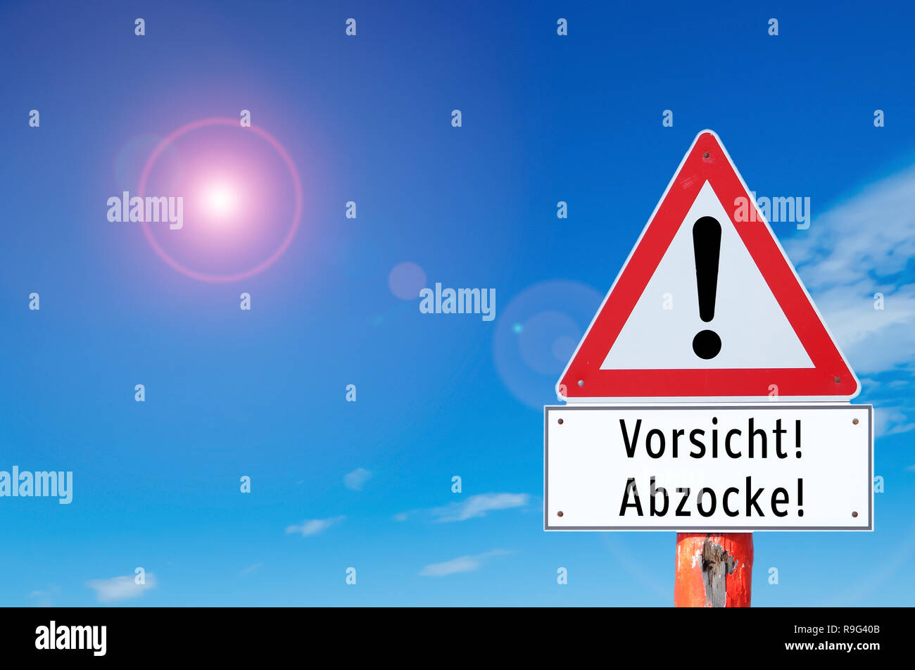 Attention Abzocke sign Stock Photo
