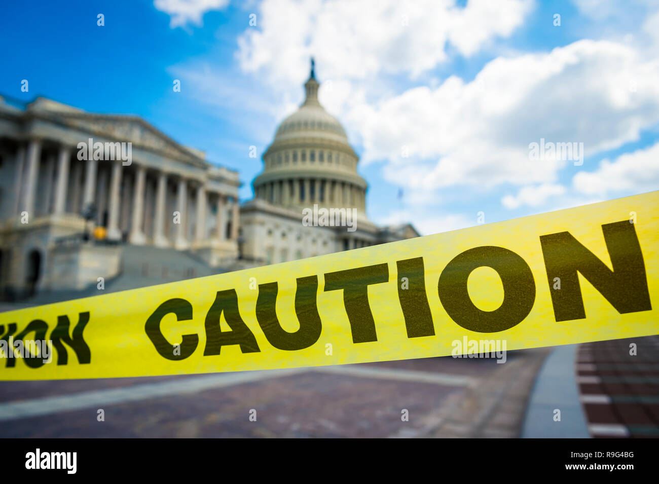 Caution tape condoning off the Capitol Building in Washington DC, USA Stock Photo