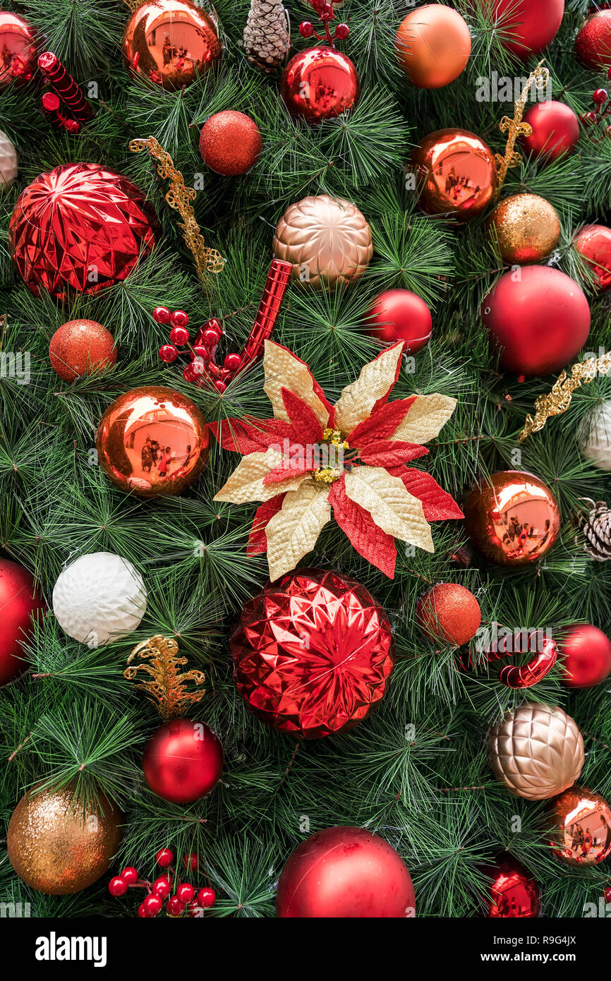 various christmas decorations on the christmas tree Stock Photo