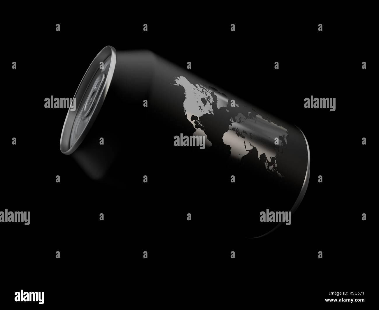 3D Rendering of Blank Aluminium Beer or Soft Drink Can On Black
