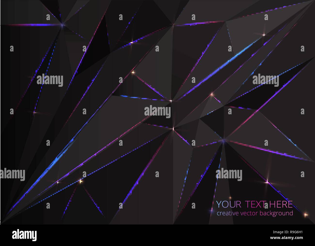 Low poly black dark-grey abstract background, polygonal shapes background triangles mosaic, for web and print, dark crystals backdrop with purple blue Stock Vector