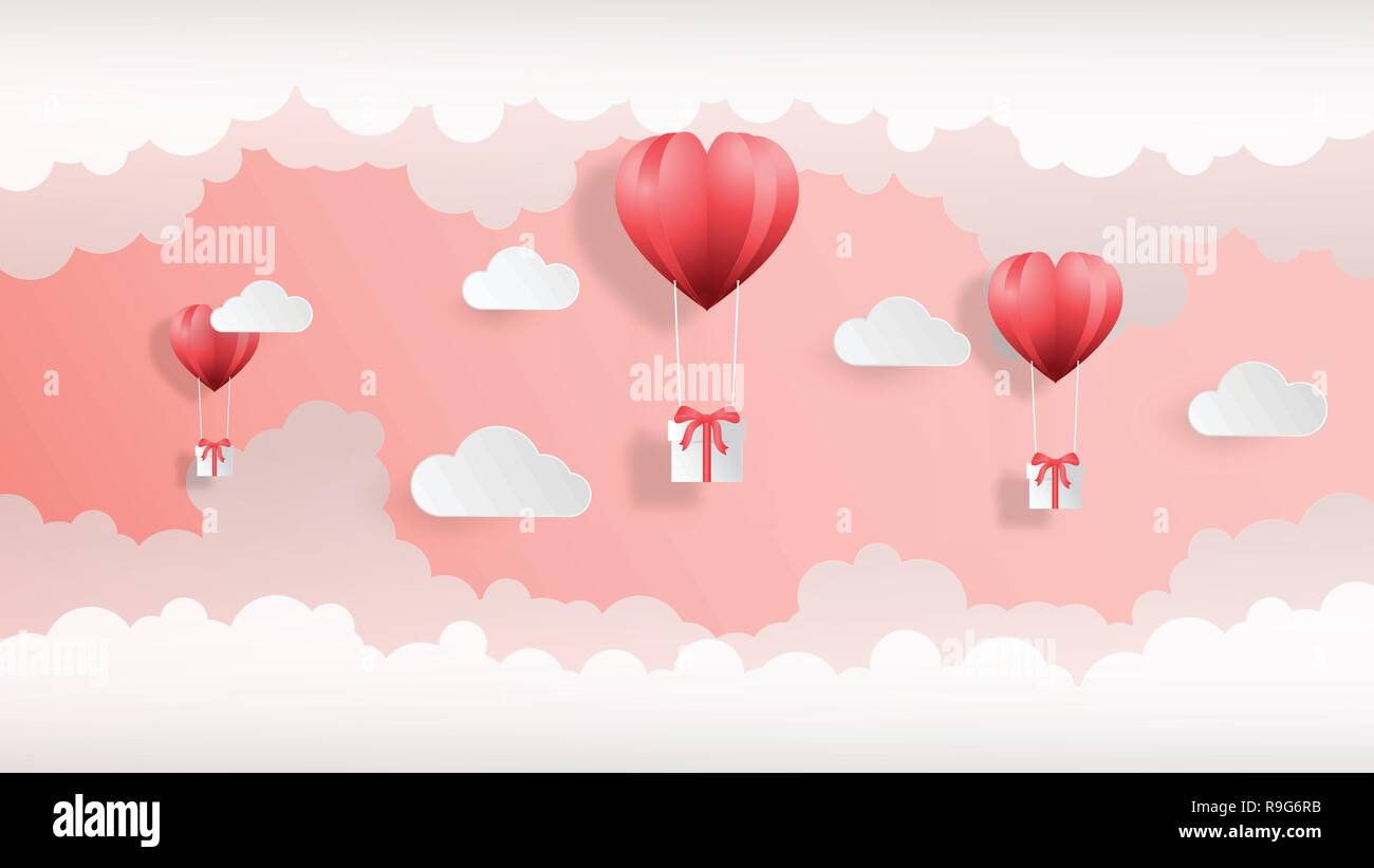 Creative valentines day background vector illustration paper cut style ...