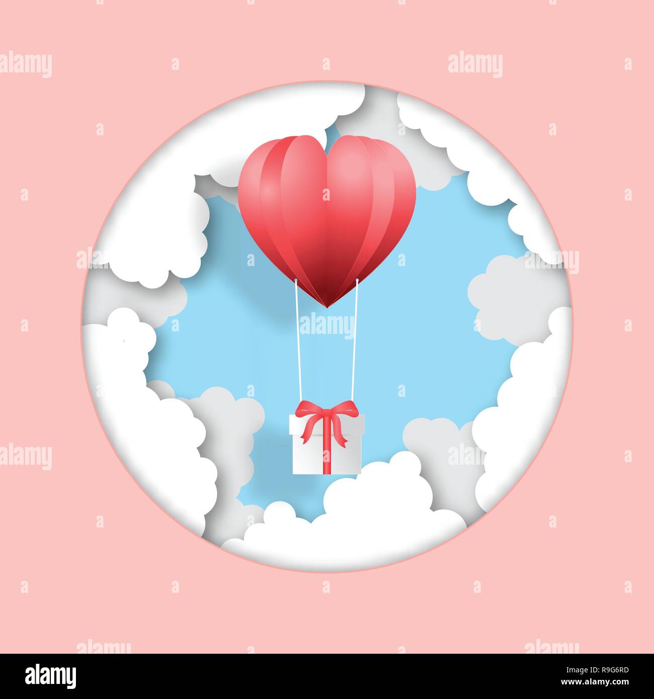 Creative valentines day postcard vector illustration paper cut style ...