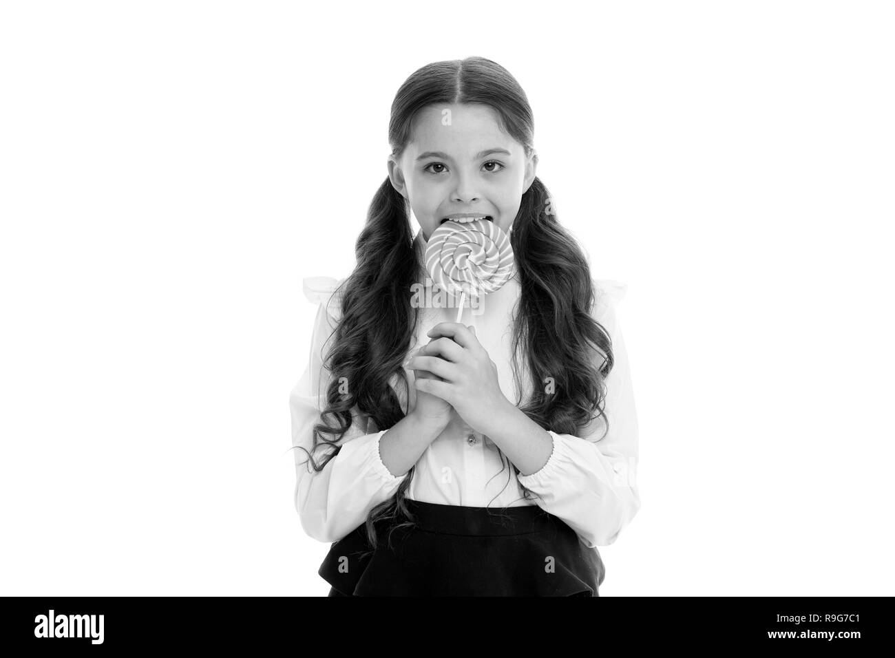 Enjoying Delicious Candy Girl Cute Kid Ponytails Hairstyle Eats