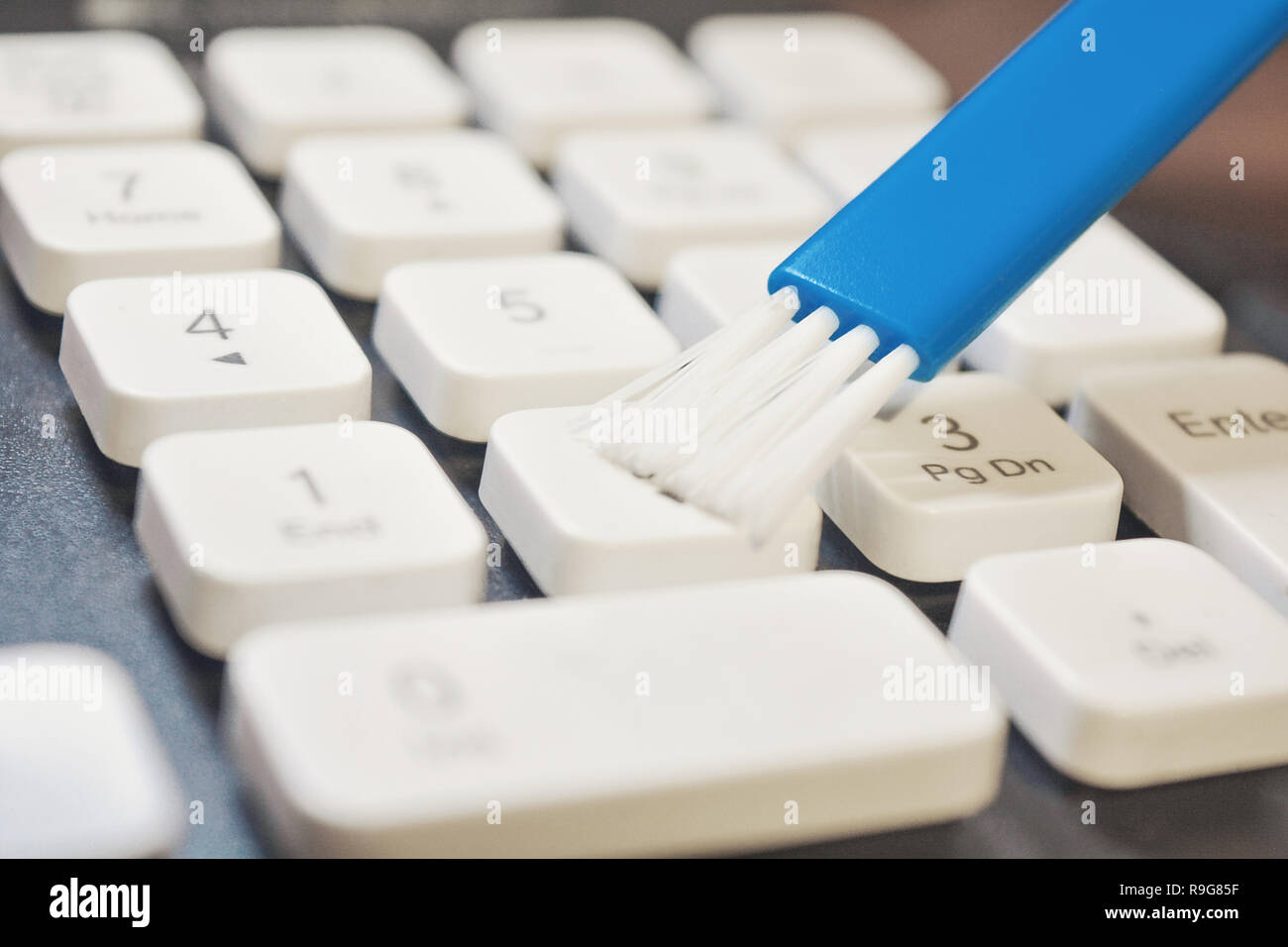 Closeup photo of cleaning and caring computer and computer peripherals