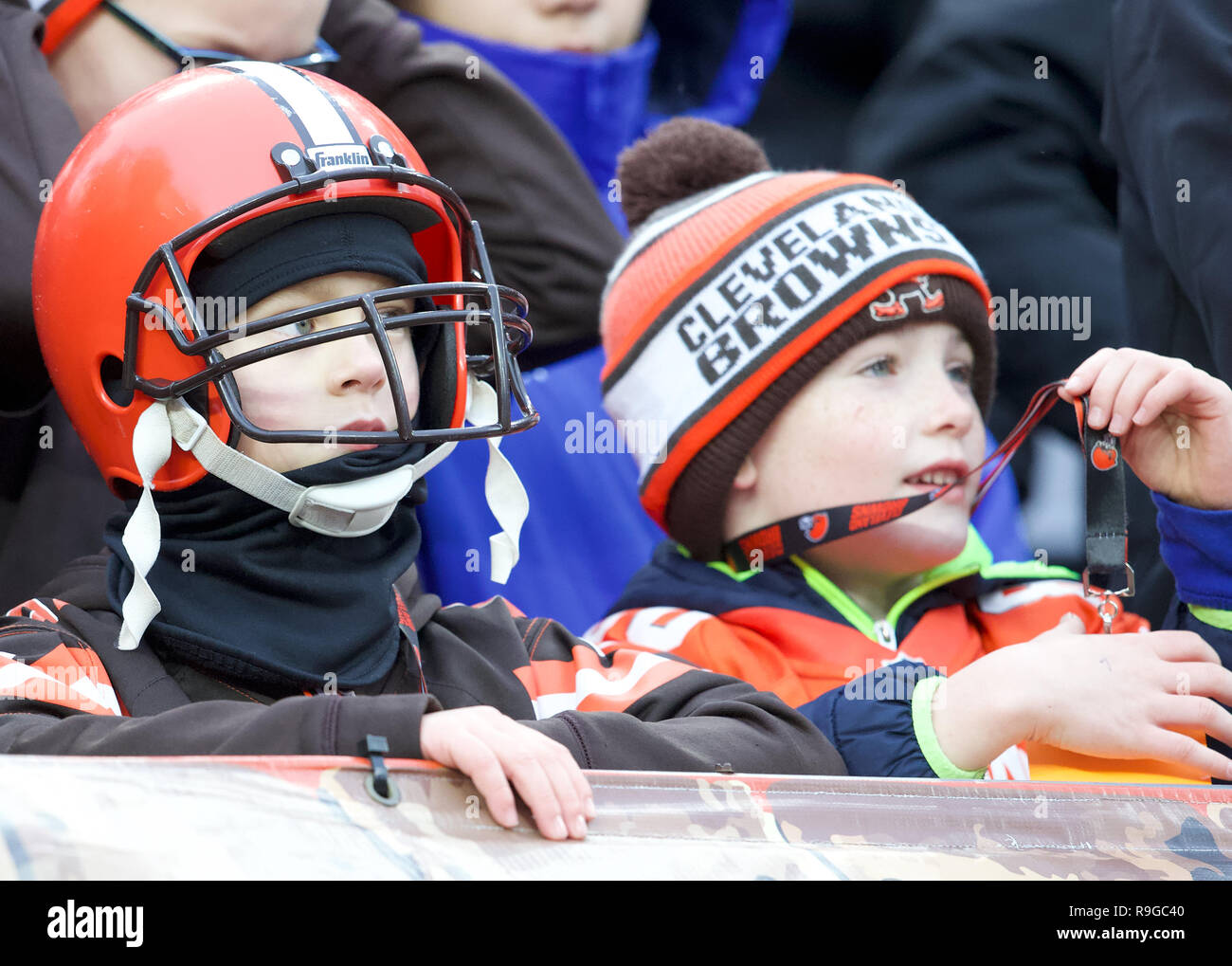 Cleveland, Ohio, USA. 23rd Dec, 2018. Young Cleveland Browns fans at the NFL football game between the Cincinnati Bengals and the Cleveland Browns at First Energy Stadium in Cleveland, Ohio. JP Waldron/Cal Sport Media/Alamy Live News Stock Photo