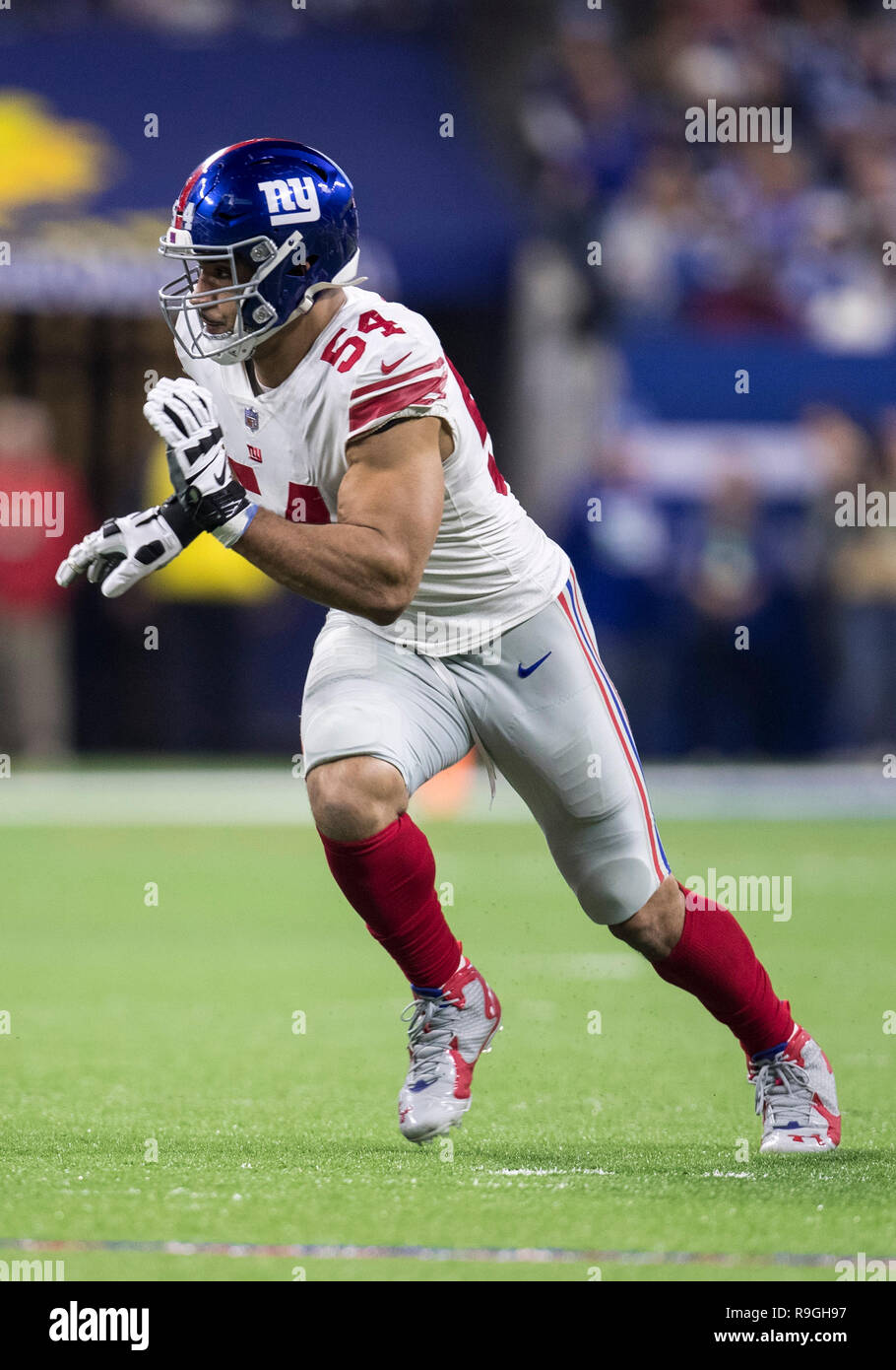 Indianapolis, Indiana, USA. 23rd Dec, 2018. New York Giants linebacker Olivier Vernon (54) during NFL football game action between the New York Giants and the Indianapolis Colts at Lucas Oil Stadium in Indianapolis, Indiana. Indianapolis defeated New York 28-27. John Mersits/CSM/Alamy Live News Stock Photo