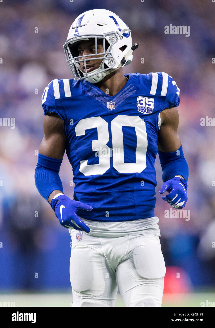 Indianapolis, Indiana, USA. 23rd Dec, 2018. Indianapolis Colts safety  George Odum (30) during NFL football game action between the New York Giants  and the Indianapolis Colts at Lucas Oil Stadium in Indianapolis,