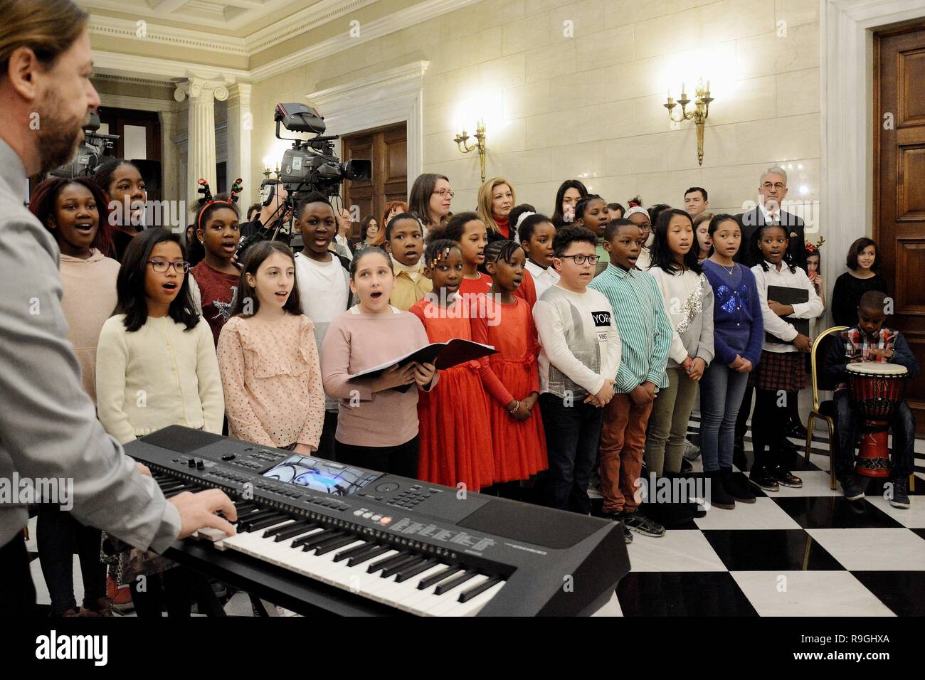 SPC. Stephania Ozokwere, vocalist, U.S. Army Europe and Africa Band and  Chorus shown here performing in front of local children, recently performed  the Greek Folk Song, Dance of Zalongo to commemorate Greek