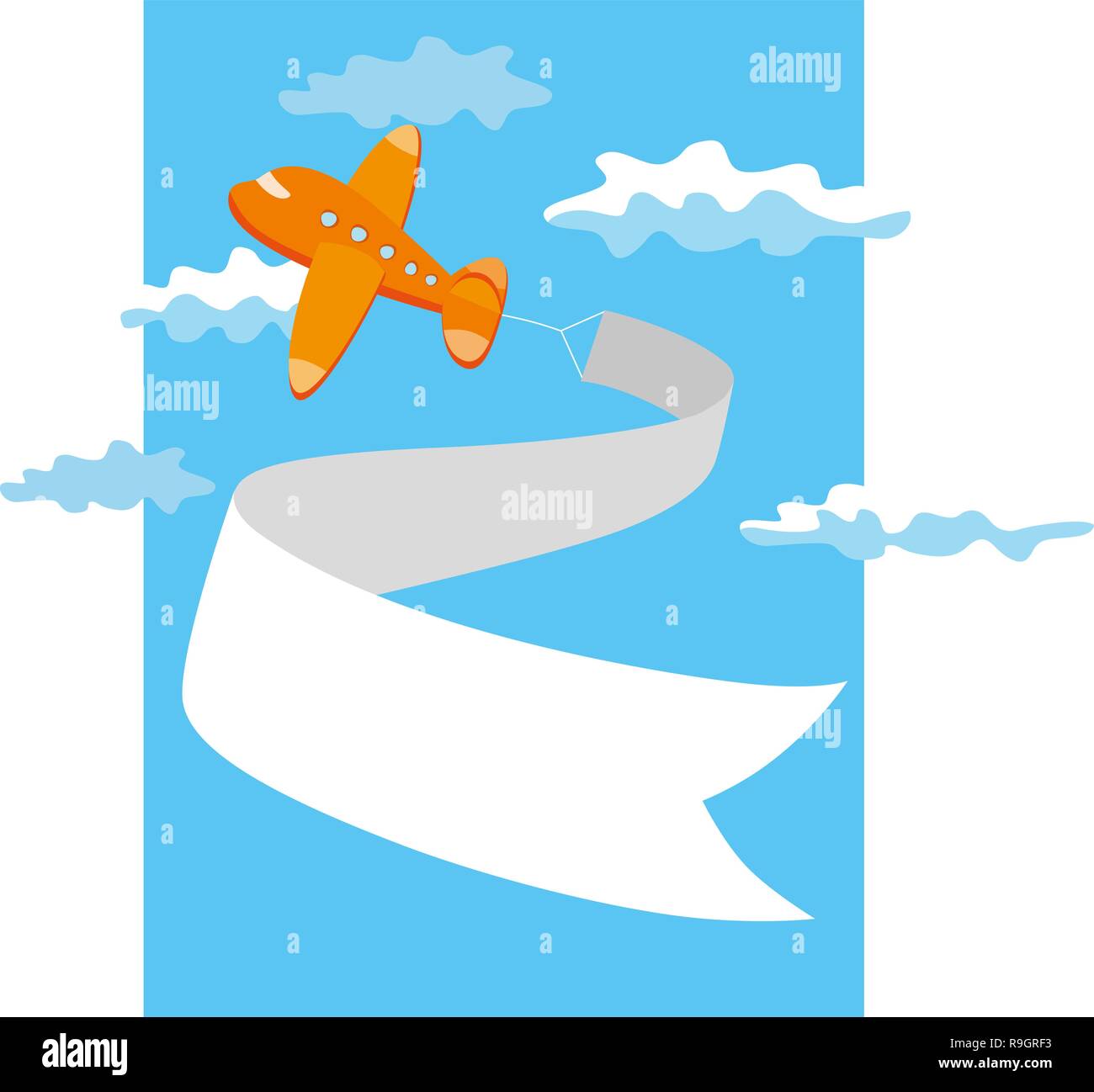 Retro airplane with a banner in blue sky. Vector illustration. Stock Vector