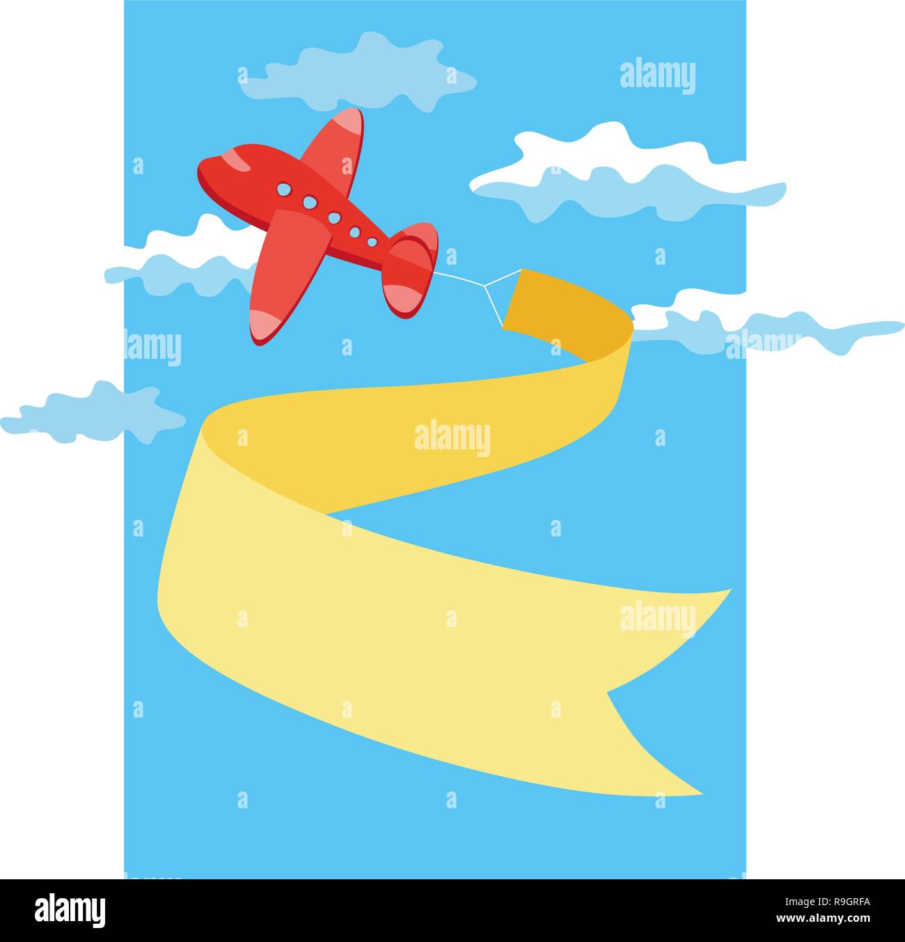 Retro airplane with a banner in blue sky. Vector illustration. Stock Vector