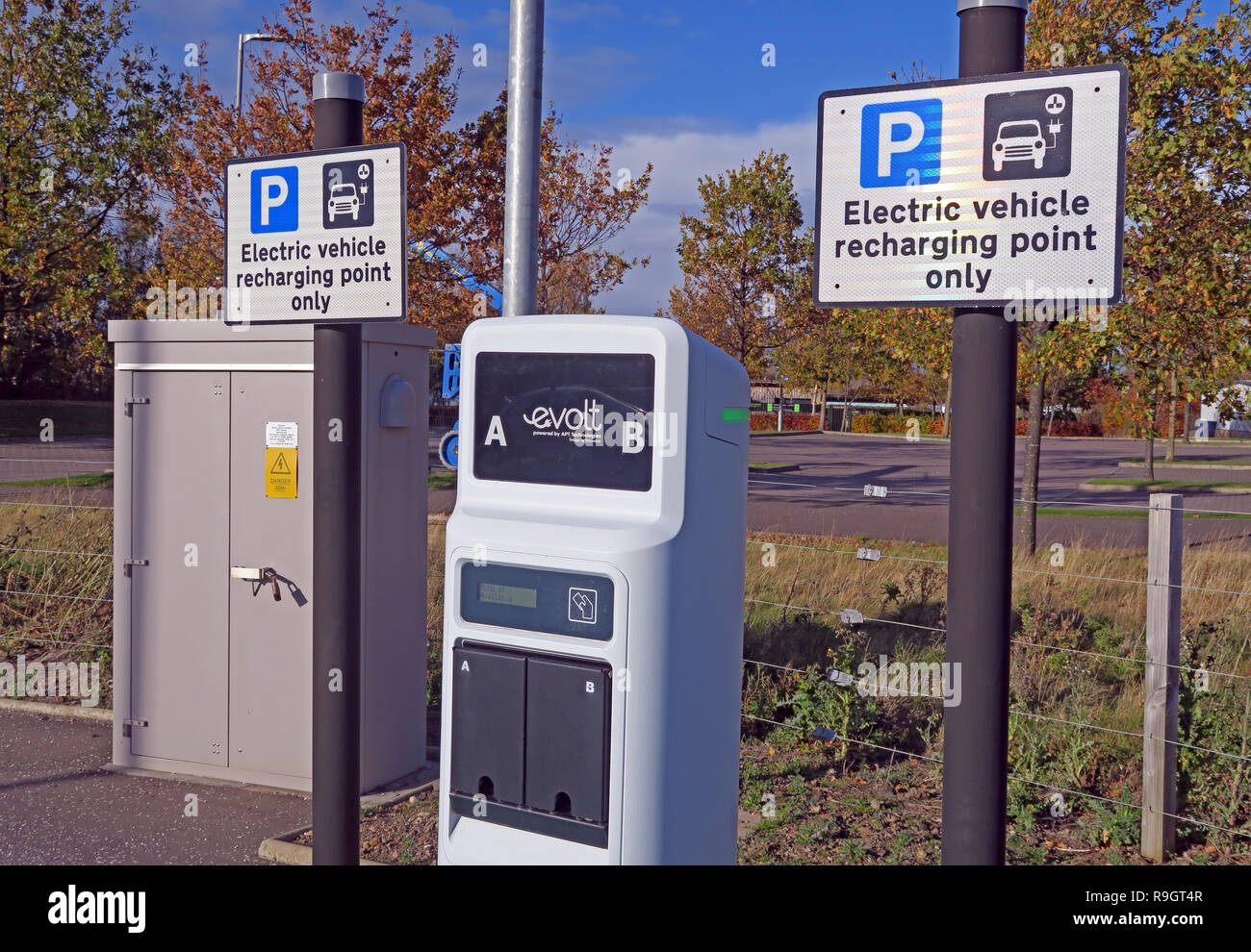 Electric Vehicle Recharging Point, Charging Station, Eskbank College, Dalkeith, Midlothian, Scotland, UK Stock Photo
