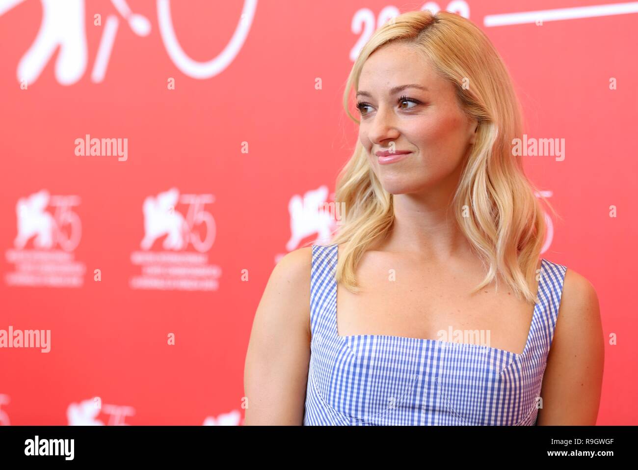VENICE, ITALY – AUG 29, 2018: Olivia Hamilton attends the 'First Man' photocall at the 75th Venice International Film Festival (Ph: Mickael Chavet) Stock Photo
