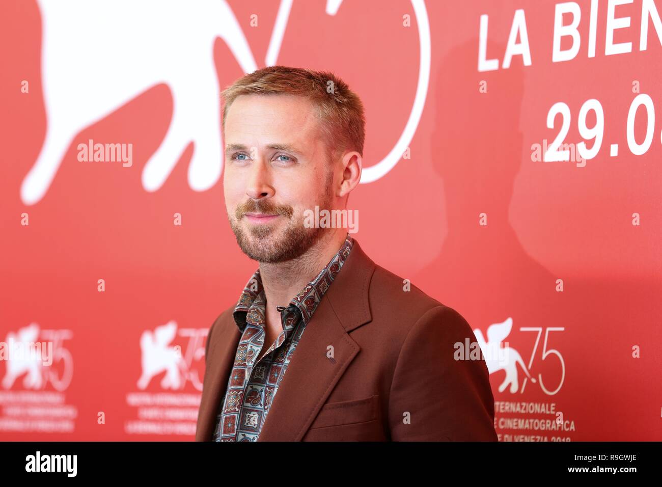 VENICE, ITALY – AUG 29, 2018: Ryan Gosling attends the 'First Man' photocall during the 75th Venice International Film Festival (Ph: Mickael Chavet) Stock Photo
