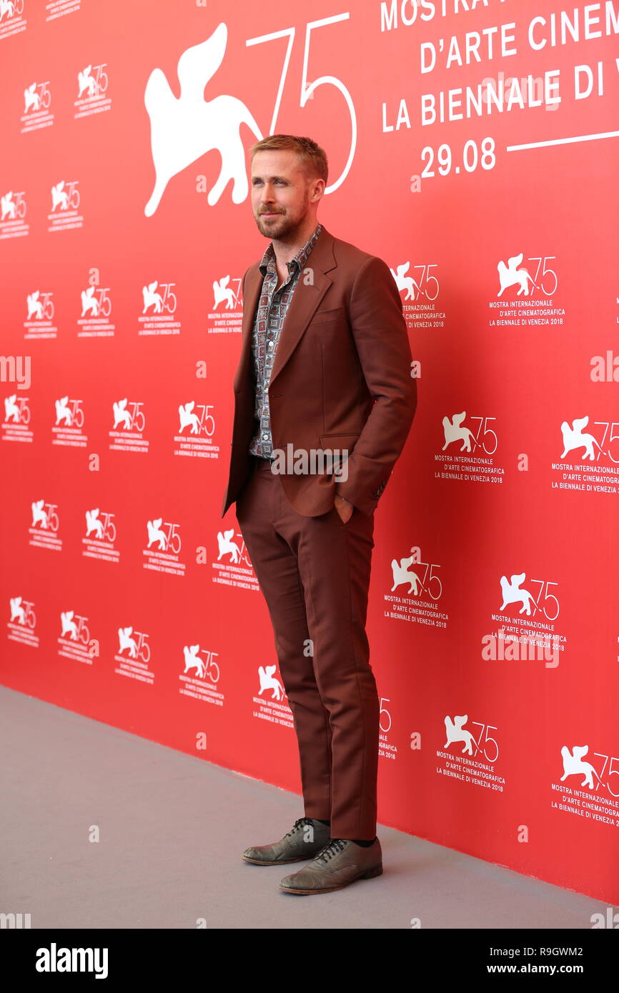 VENICE, ITALY – AUG 29, 2018: Ryan Gosling attends the 'First Man' photocall during the 75th Venice International Film Festival (Ph: Mickael Chavet) Stock Photo