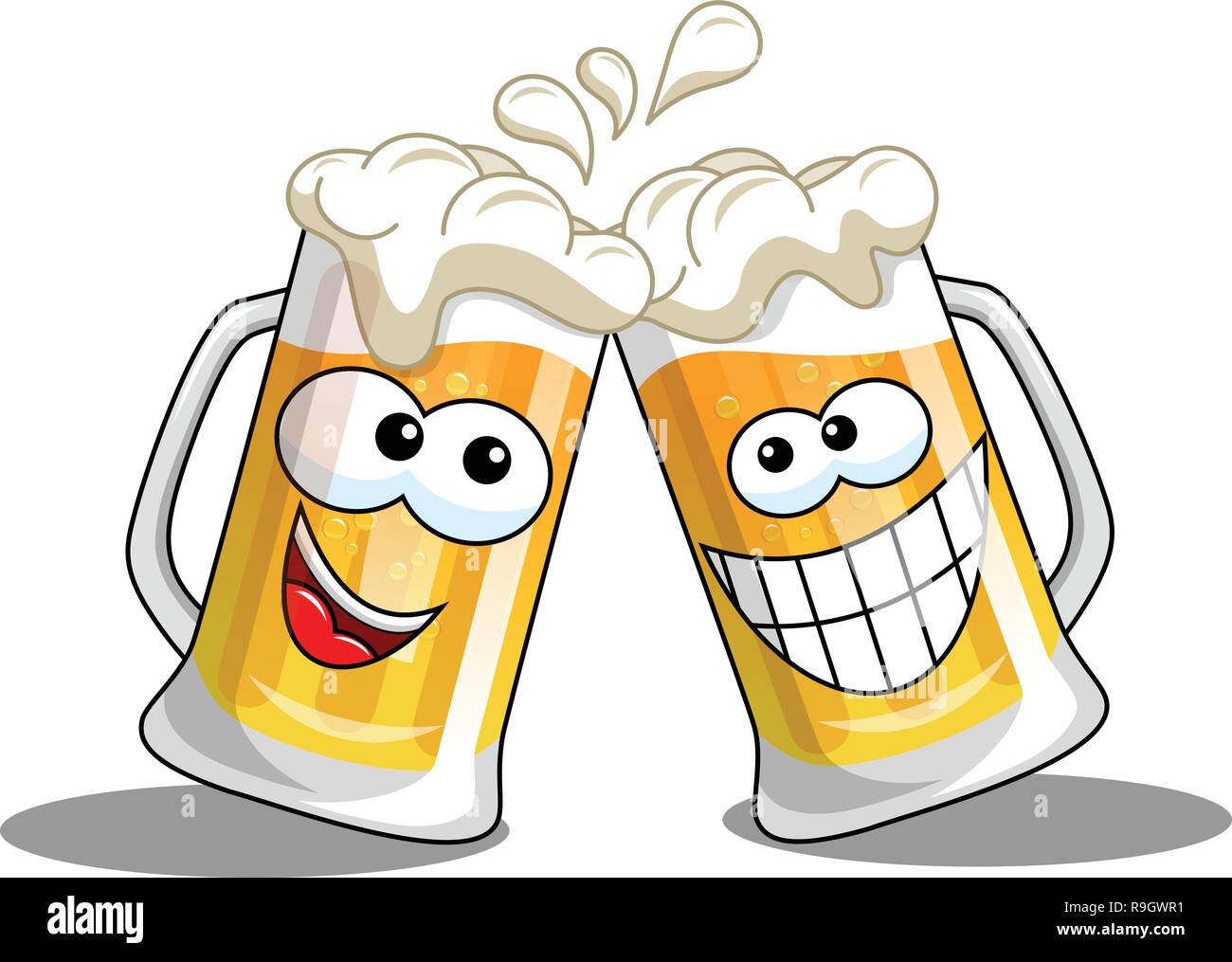 Cartoon beer mug making cheers isolated on white Stock Vector