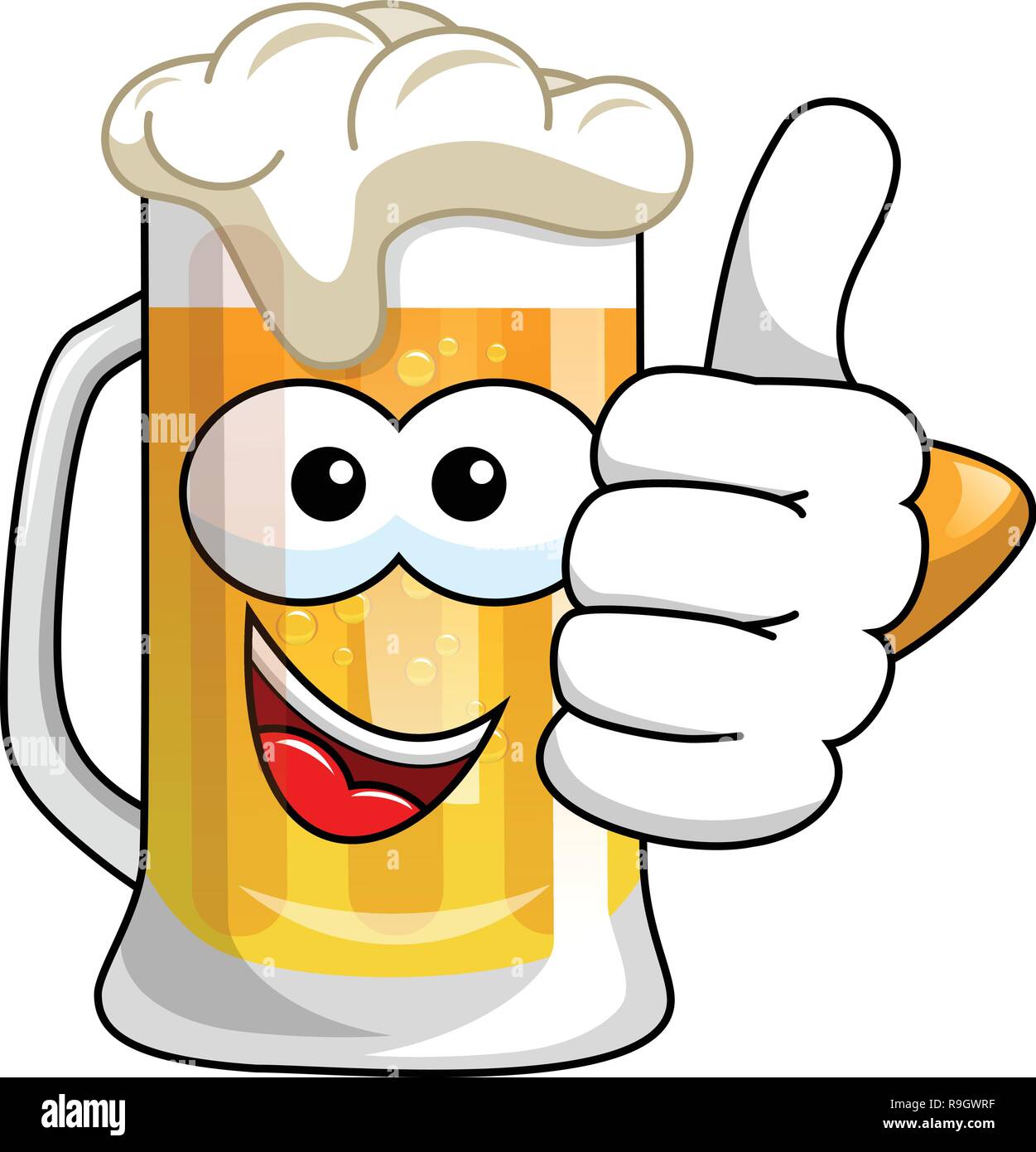 Cartoon beer mug thumb up isolated on white Stock Vector