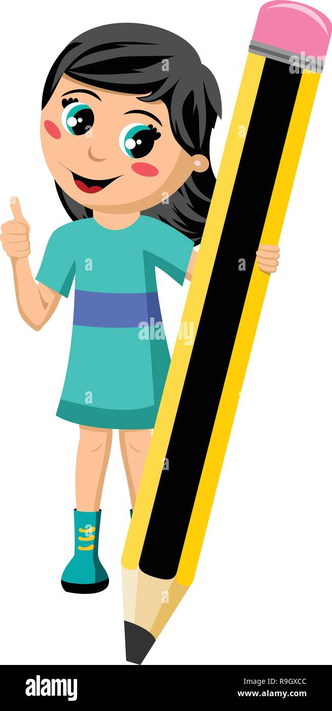 Little girl holding pencil illustration Stock Vector Images - Alamy