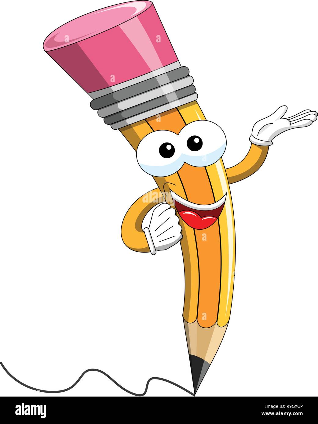 Pencil Mascot cartoon presenting isolated on white Stock Vector Image ...