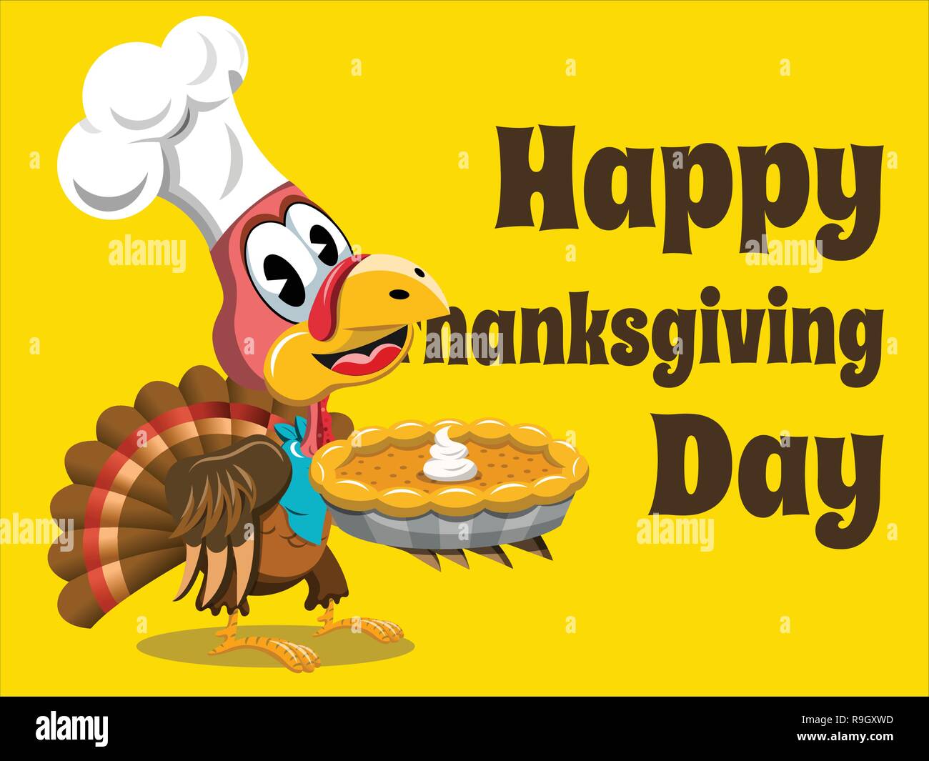 Happy thanksgiving card with turkey holding pumpkin pie Stock Vector ...