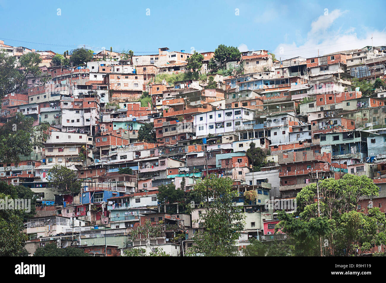Shantytown, slum, built along hillside city of Caracas, Caracas, Capital District, Venezuela, South America Stock Photo